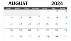 Calendar August 2024 Print A8283