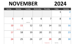 Calendar November 2024 Print N1283