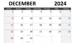 December Calendar 2024 Blank D1284