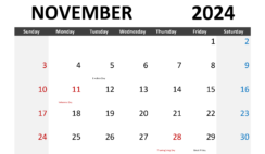 Print 2024 November Calendar N1285