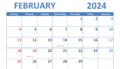 Blank Feb Calendar 2024 F2286