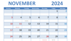 Blank Calendar Template November 2024 Printable N1287