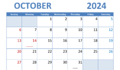 October 2024Calendar Printable O1288