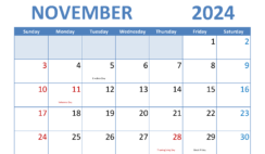 November 2024Calendar Printable N1288