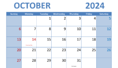 October 2024 month Printable O1289