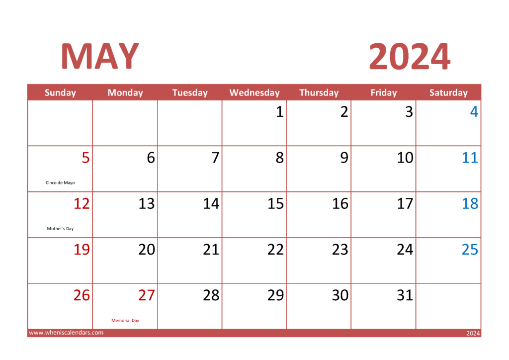 May 2024 Desk Calendar Printable M5291