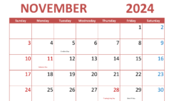 November 2024 desk Calendar Printable N1291