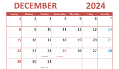 December 2024 desk Calendar Printable D1291