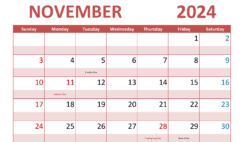 Large Print November 2024 Calendar N1292