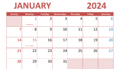 Download special days in January 2024 A4 Horizontal J4013