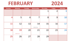 Calendar February 2024 Printable Free F2293