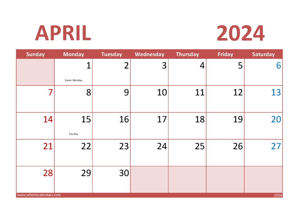 Download Special Days In April 2024 A4 Horizontal 44013