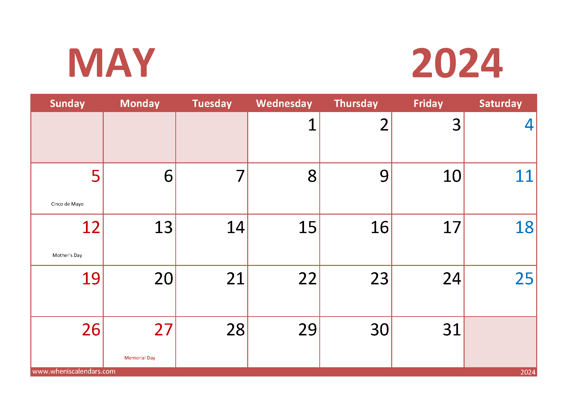 Download Special Days In May 2024 A4 Horizontal 54013