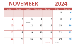 Calendar November 2024 Printable Free N1293