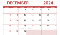 Calendar December 2024 Printable Free D1293