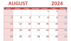 August Blank Calendar Template 2024 A8294