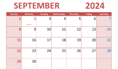 September Blank Calendar Template 2024 S9294