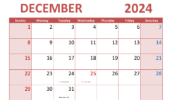 December Blank Calendar Template 2024 D1294