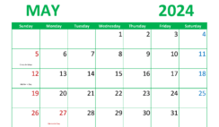 May Print Calendar 2024 M5296