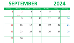 September Print Calendar 2024 S9296