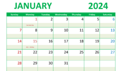 Download 2024 January Calendar Holiday A4 Horizontal J4017