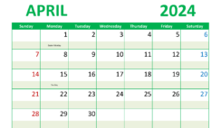 Printable Free Calendar April 2024 A4297