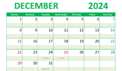 Printable Free Calendar December 2024 D1297