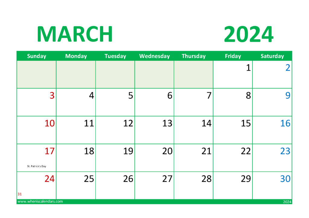 Free Printable March 2024 Calendars M3298