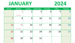 Download 2024 January Calendar Printable A4 Horizontal J4019