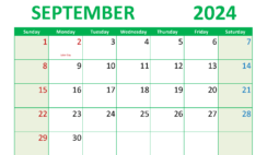 September 2024 Calendar Excel download S9299