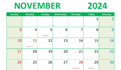 November 2024 Calendar Excel download N1299