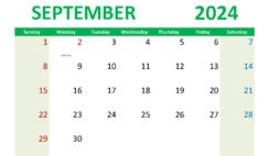 Blank Calendar of September 2024 S9300