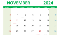 Blank Calendar of November 2024 N1300