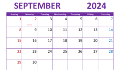 Blank Monthly Calendar Printable September 2024 S9301