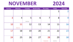 Blank Monthly Calendar Printable November 2024 N1301