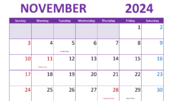 Monthly planner November 2024 Printable N1303