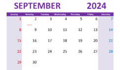 September 2024 Calendar cute Printable S9305