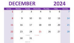 December 2024 Calendar cute Printable D1305