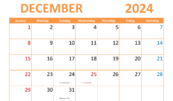 December 2024 Printable Calendar Page D1306