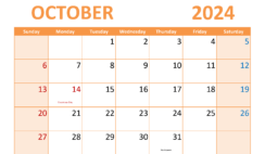 month Calendar Printable October 2024 O1309