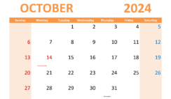 Free 2024 October Calendar Printable O1310