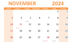 Free 2024 November Calendar Printable N1310