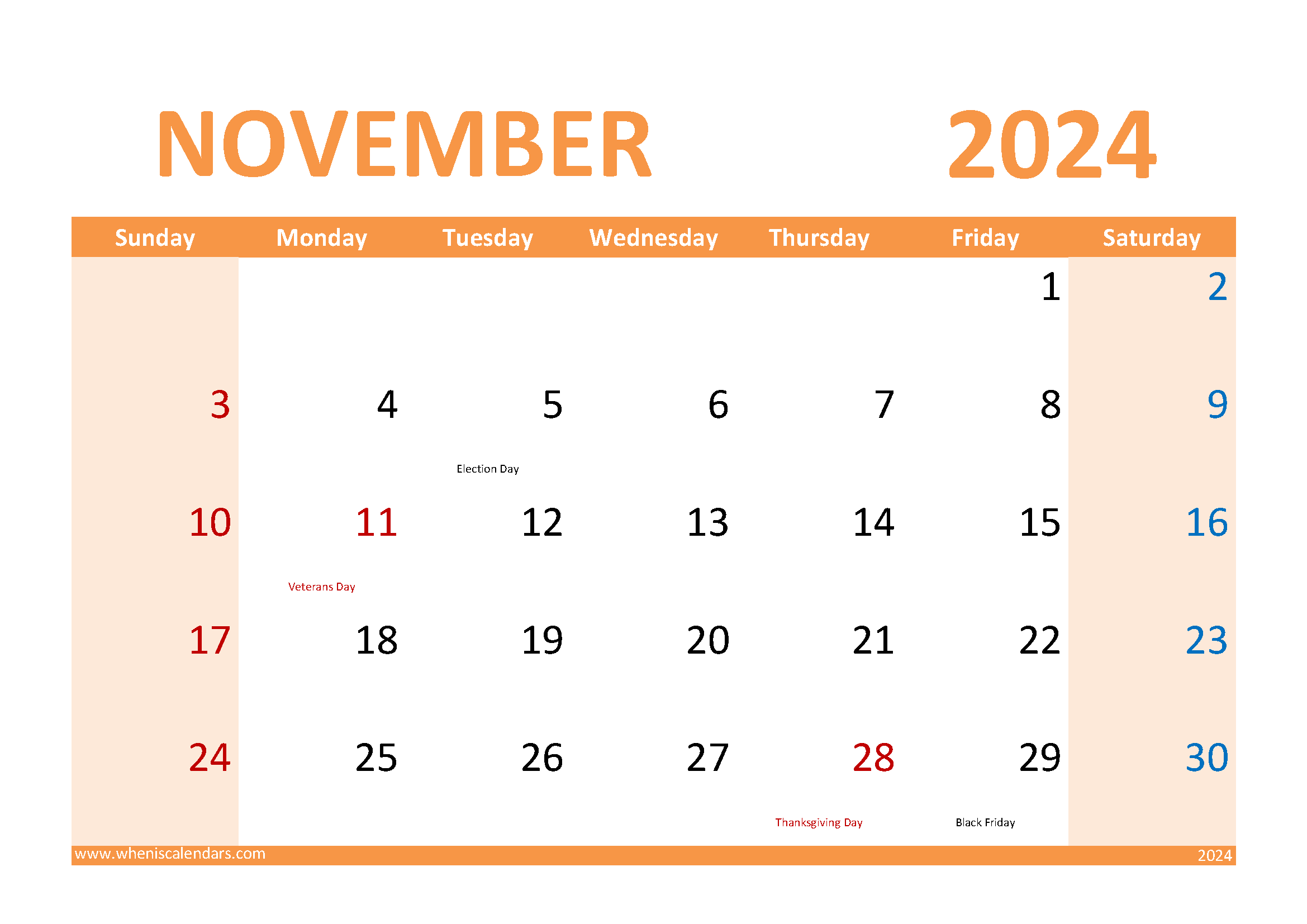 Download November 2024 Holidays and special days A4 Horizontal 114030