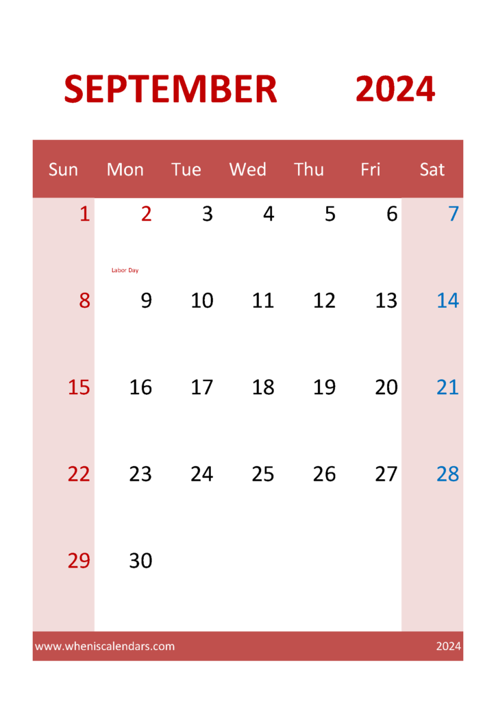 Download Calendar September 2024 Free Printable A4 Vertical 94042