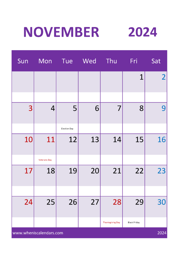 Download Free Printable November Calendar 2024 A4 Vertical 114052