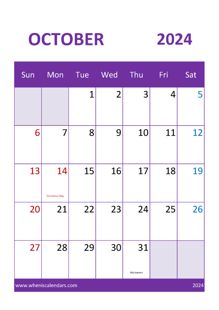 Download October Calendar Template 2024 A4 Vertical 104053