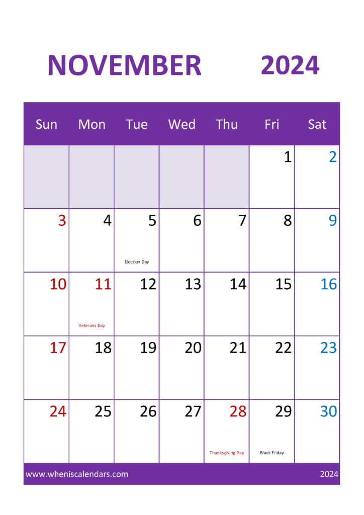 Download November Calendar Template 2024 A4 Vertical 114053