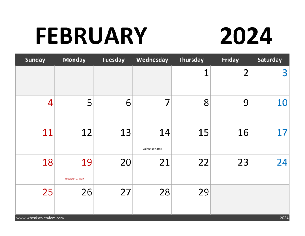Printable February 2024 Calendar With Lines F2343