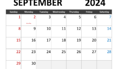 Printable September 2024 Calendar with lines S9343