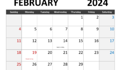Blank Calendar for Feb 2024 F2344